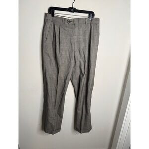 Burberry Men's 32 Vintage‎ Gray Pleated Plaid Wool Trousers Dress Pants Formal